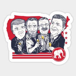 Funny Republican Party // Past Republican Presidents Donald Trump, Abraham Lincoln, Teddy Roosevelt & Ronald Reagan Sticker